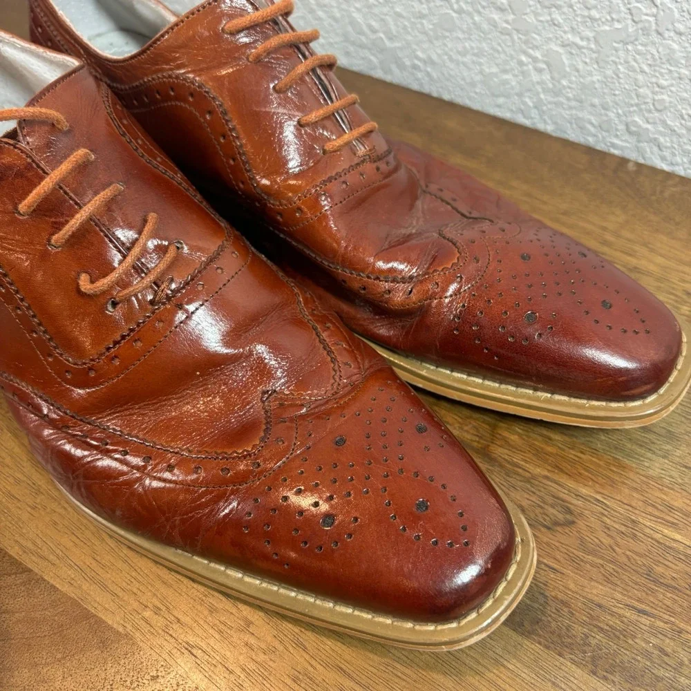Giovanni Ferrara Leather Wingtip Oxford Dress Shoe  Lace Up Formal Brown size 12 - Picture 4 of 11